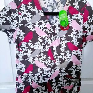 Purple bird flower patter scrub small